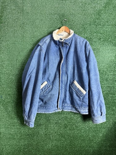 Guy Laroche, Vintage 90s Guy Laroche Sherpa Lined Denim Chore Jacket 100% Cotton Size XL