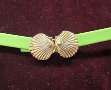 Gold Seashell Buckle Lime Green Skinny Belt 30" Adjustable Removeable Spring