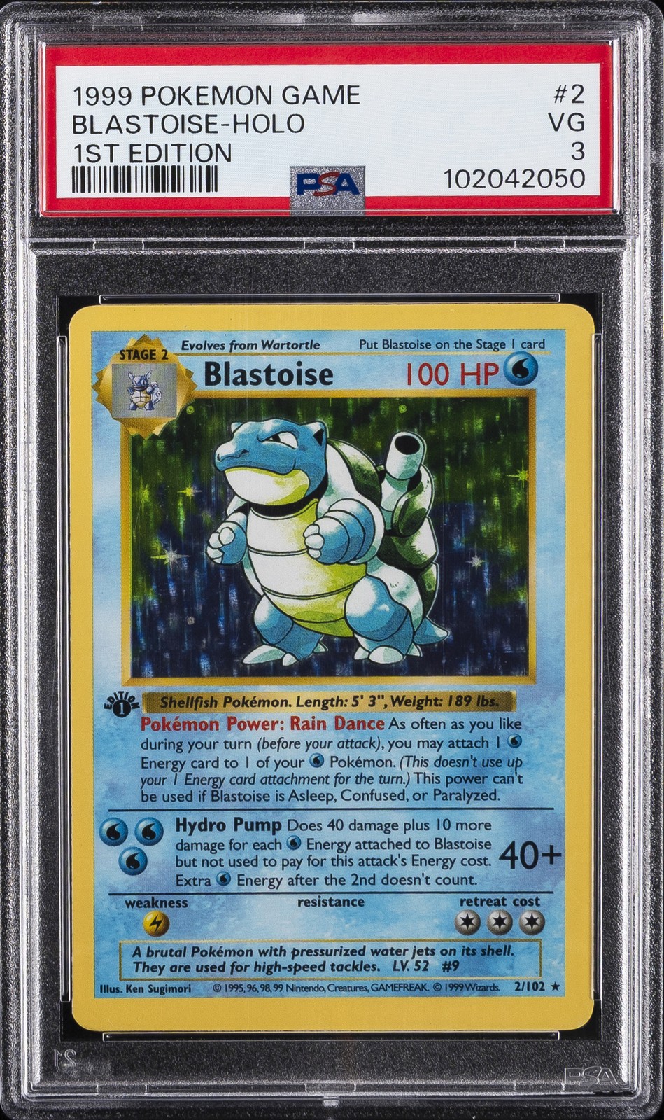 1999 POKEMON BASE SET 1ST EDITION #2 BLASTOISE-HOLO PSA 3