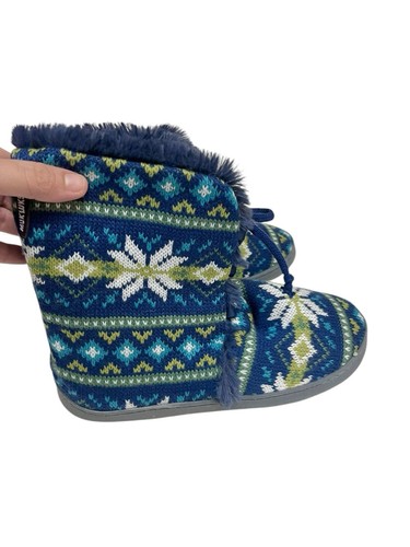 Muk Luks Damengröße Large 9-10 blau Stiefel Bootie Hausschuhe Fell gefüttert - Bild 3 von 7