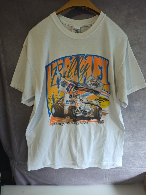 Vintage Y2K Billy Kimmel Sprint Car (Sz L) Mens White Double Side T-Shirt Racing