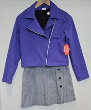 Girl's NWT Wonder Nation Jacket & Dress Set Blue & Black Plaid Size XL (14-16)