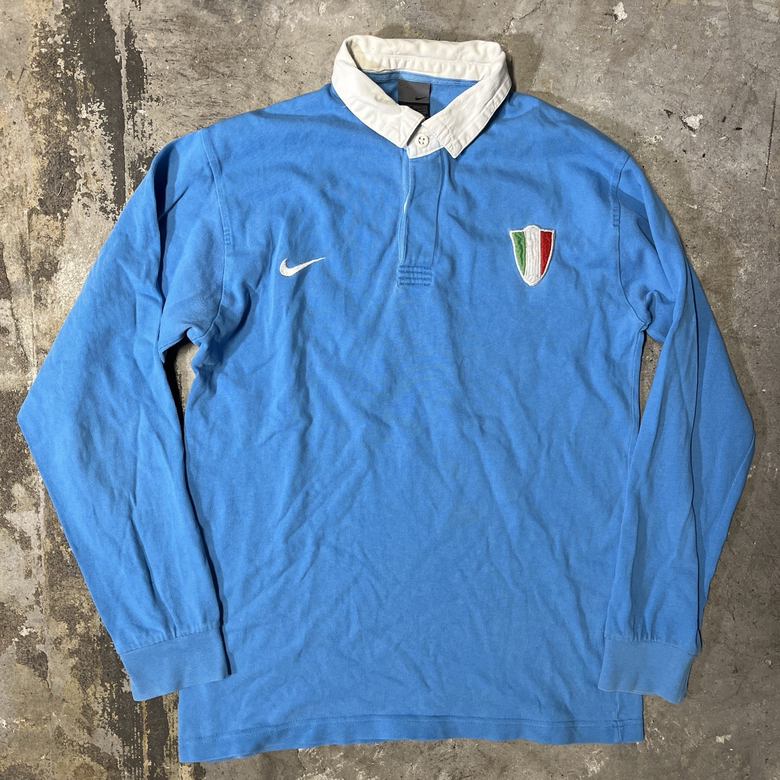Rare Vintage 2000s Light blue Nike Italy long sleeve rugby polo shirt. S fits M