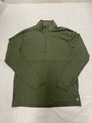 Vuori Mens Athletic Shirt Green Olive  Easy Performance  1/4 Zip Long Sleeve XL