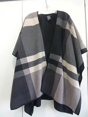 Women's IKE BEHAR Plaid Black White Gray Size One Size Cape Wrap Poncho Cozy - Image 1 of 4