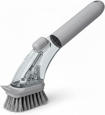 Soap Dispensing Dish Brush with Storage Handle, Long Handle Kitchen Scrub Brush