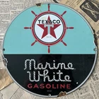 VINTAGE 1961 TEXACO MARINE WHITE GASOLINE 12 INCH PORCELAIN ENAMEL SIGN