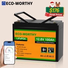 ECO-WORTHY 12V 100AH LiFePO4 Lithium Battery Bluetooth monitoring RV Camping