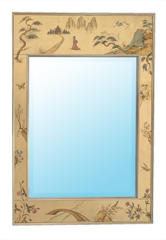 LaBarge Hand-Painted Chinoiserie Églomisé Wall Mirror, Model No. 1045, PA6976LR