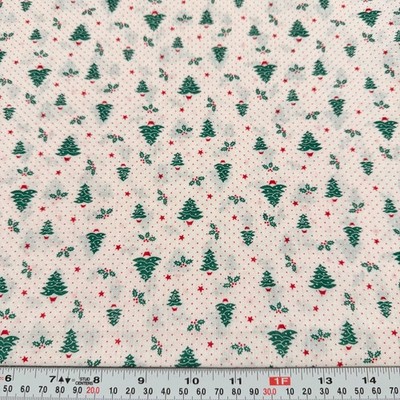 Vintage Wamsutta Christmas Trees Stars Pin Dots Cotton Blend Remnant 10'' x 44''