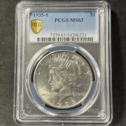 1935-S $1 Peace Silver Dollar San Francisco Choice Uncirculated PCGS MS 63