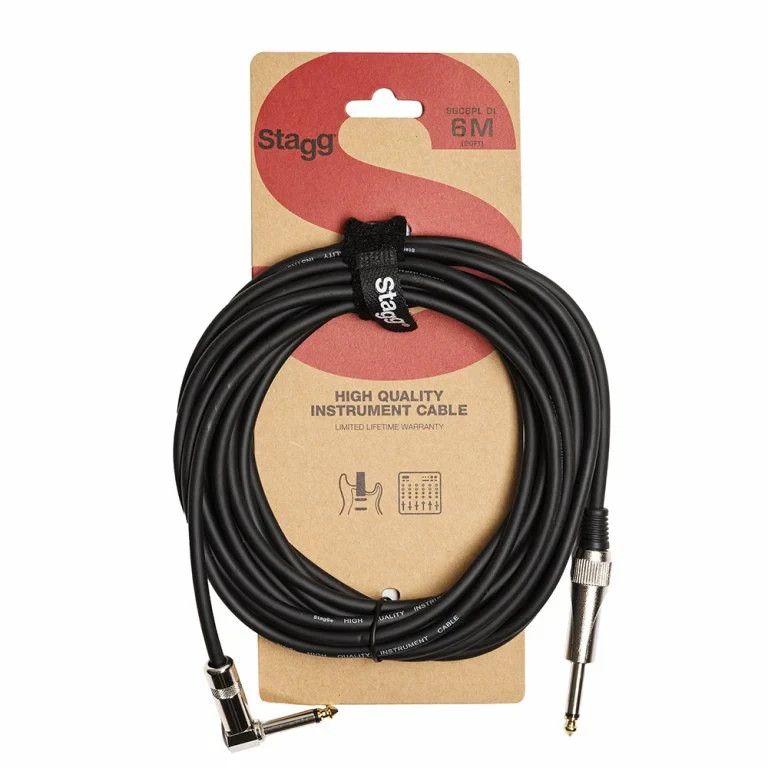 Stagg SGC6PL DL Deluxe Instrument Cable, Straight Jack To Right Angled Jack — 6m