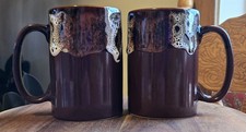 Set of 2 Pier 1 Imports Stoneware  Coffee Cup Mug Brown 4 3/4” Tall 