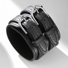 Adjustable Genuine Leather Bracelet Punk Wide Wrist Belt Wrap Men Cuff Wristband