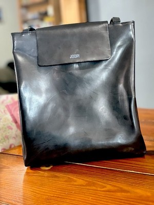 Vintage 80s JOOP! Claudio glossy black leather flap closure bag 