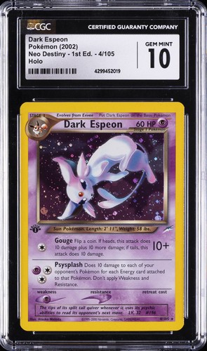 Dark Espeon (1st Edition) graded CGC 10 for sale on eBay