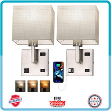 Set of 2 Wall Mounted Bedside Lamps USB AC Outlet 2700K/4000K/5000K Nickel