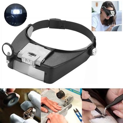 Jewelers Headband Magnifier LED Illuminated Visor Glasses 1.5X 3X 6.5X 8X