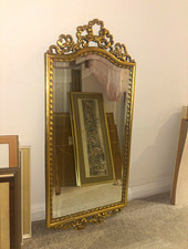 Ornate Gold Framed Wall Mirror, Rectangular Vertical Decorative Scroll Frame