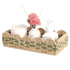 Scalloped Toilet Paper Basket: Handwoven Wicker Tank Topper Organizer for Far...