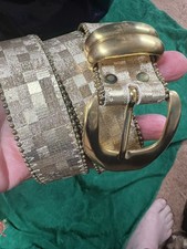 Vtg Gold Retro Lam Checkered Belt 36
