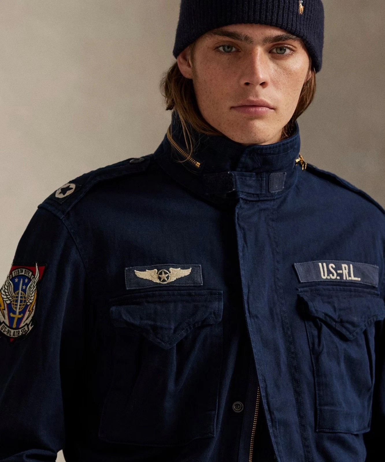 NWT Polo Ralph Lauren Navy Blue Herringbone MILITARY Patch Iconic Field Jacket - product detail image 6
