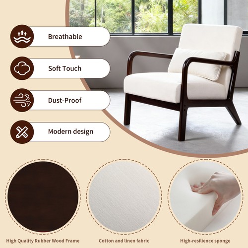 Mid-Century Modern Accent Chair, Solid Wood Frame, Detachable Pillow - Picture 17 of 20