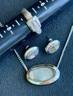 3 PIECE VINTAGE SILVER TONE ABALONE COSTUME JEWELRY LOT DESIGNER AVON