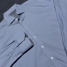 Twillory Dress Shirt Mens 17.5 36/37 Blue Check Performance Stretch Long Sleeve