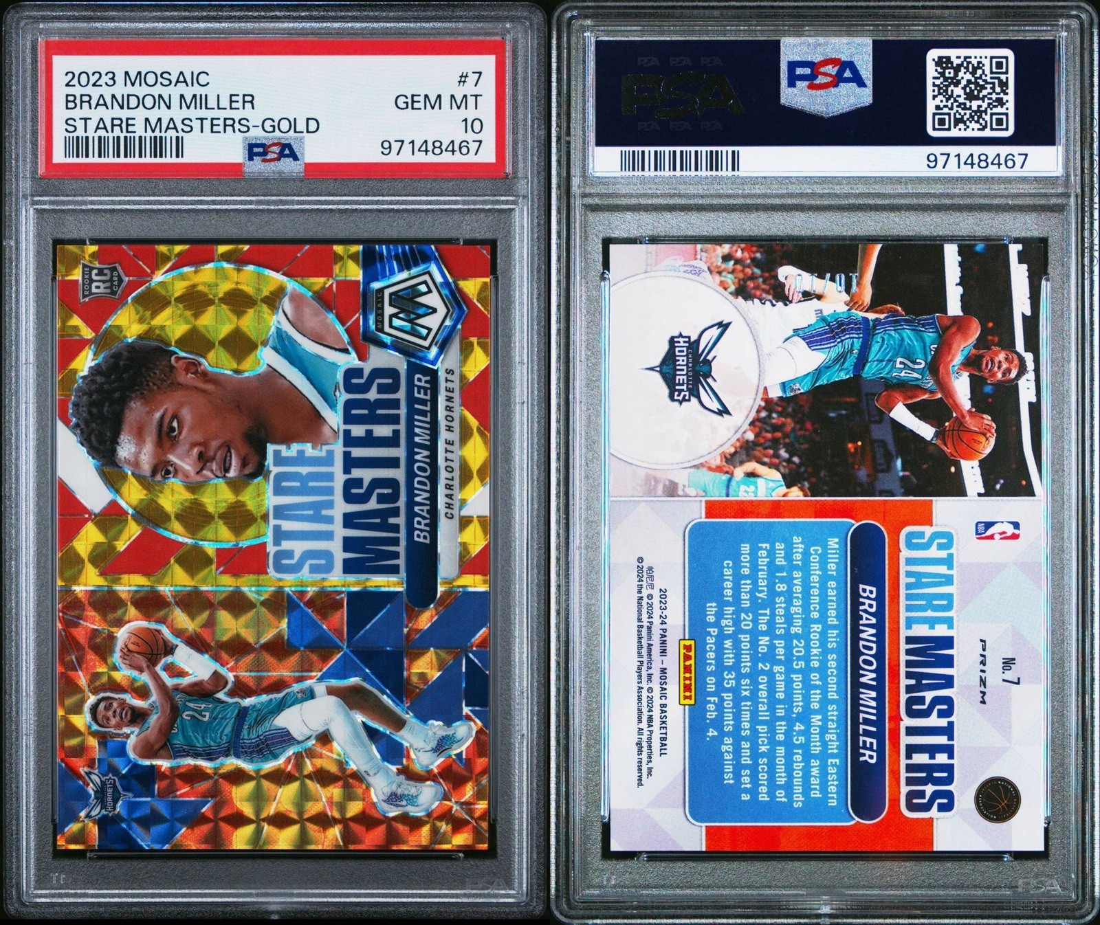 2023 Panini Mosaic Stare Masters Brandon Miller Rookie Gold /10 PSA 10 Hornets