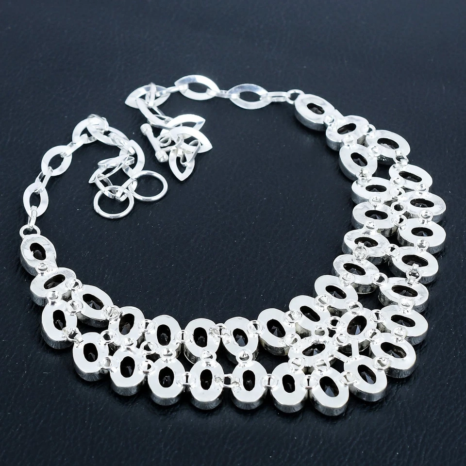 Collar de joyería de plata de ley 925 hecho a mano con piedras preciosas ovaladas de Morganita 18" VJ 152 Foto 4 de 4