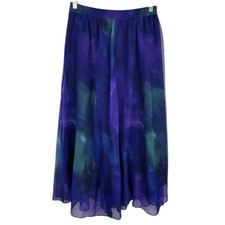 Vintage 90s Purple Sheer Midi Skirt S Watercolor Flowy Boho Festival Ethereal