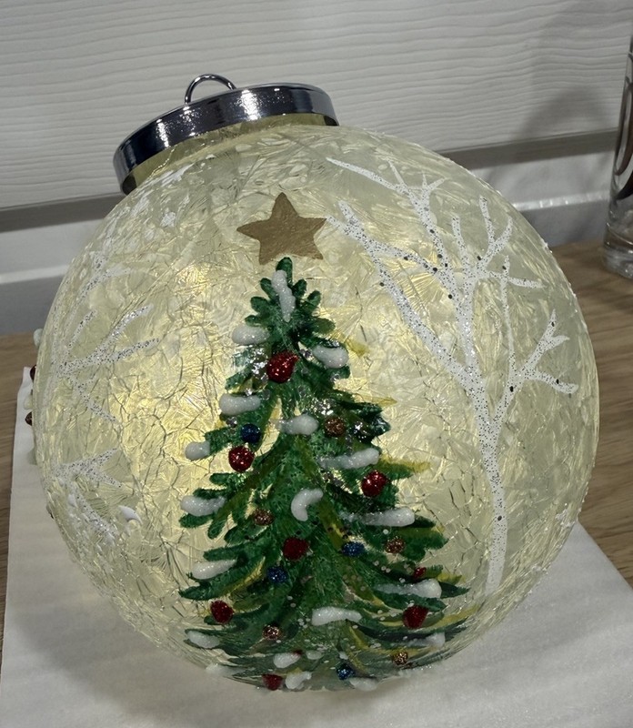 Rare Hand-Painted Lighted Glass Holiday Ball – 8 in. Crackle LED Christmas Decor