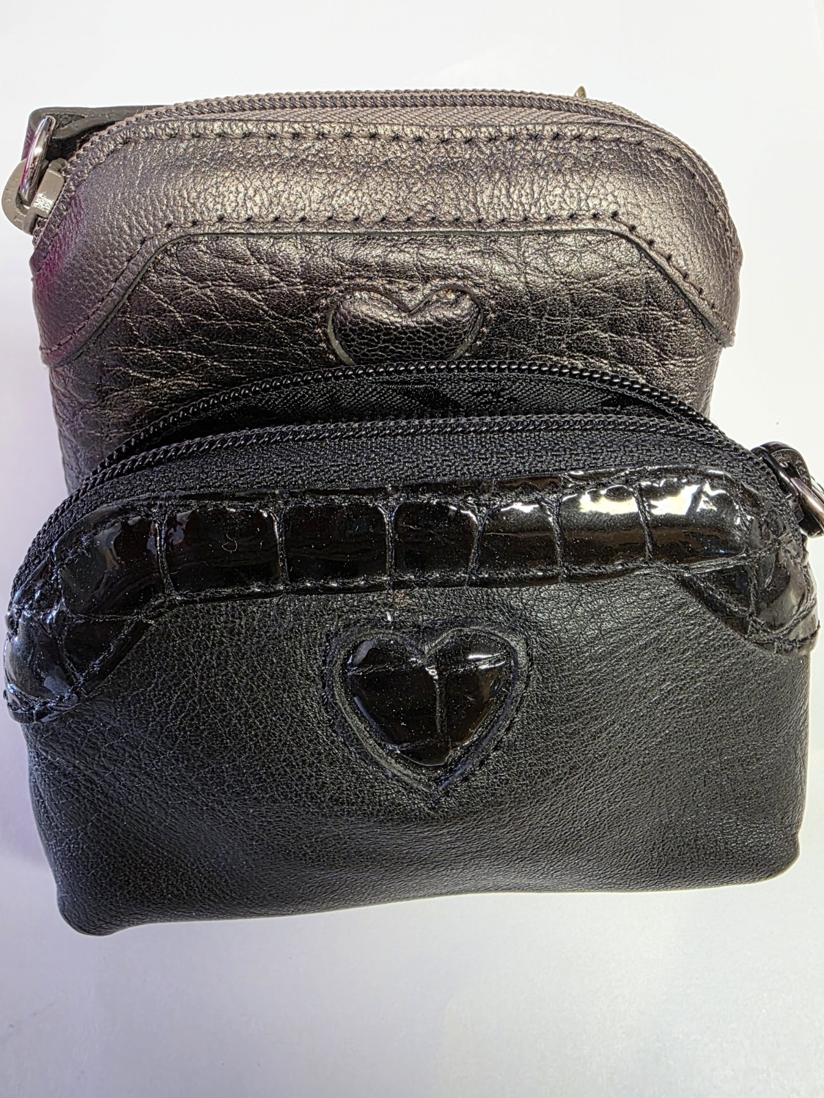 2 BRIGHTON Heart  Leather Small black and brown Coin Purse Logo Lining Zip close