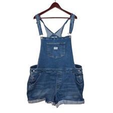 Levi Shortalls 24W Denim Overalls Blue Medium Wash Cuffed Bib Short Utility