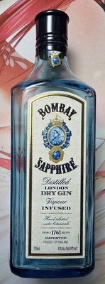 Empty - Bombay Saphire Gin Glass Bottle with Cap 750ml Blue