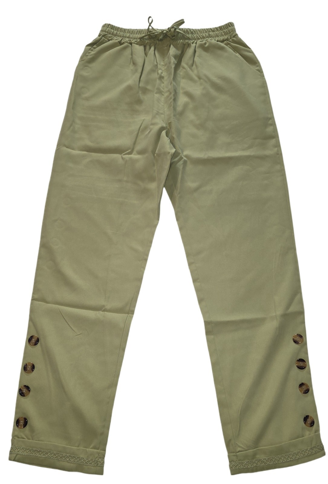 Beige Casual Lightweight Cotton Drawstring Elastic Waist Pants Women's Size M