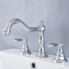 Polished Chrome Brass Bathroom Vanity Sink 3-Hole Two Handles Widespread Faucet