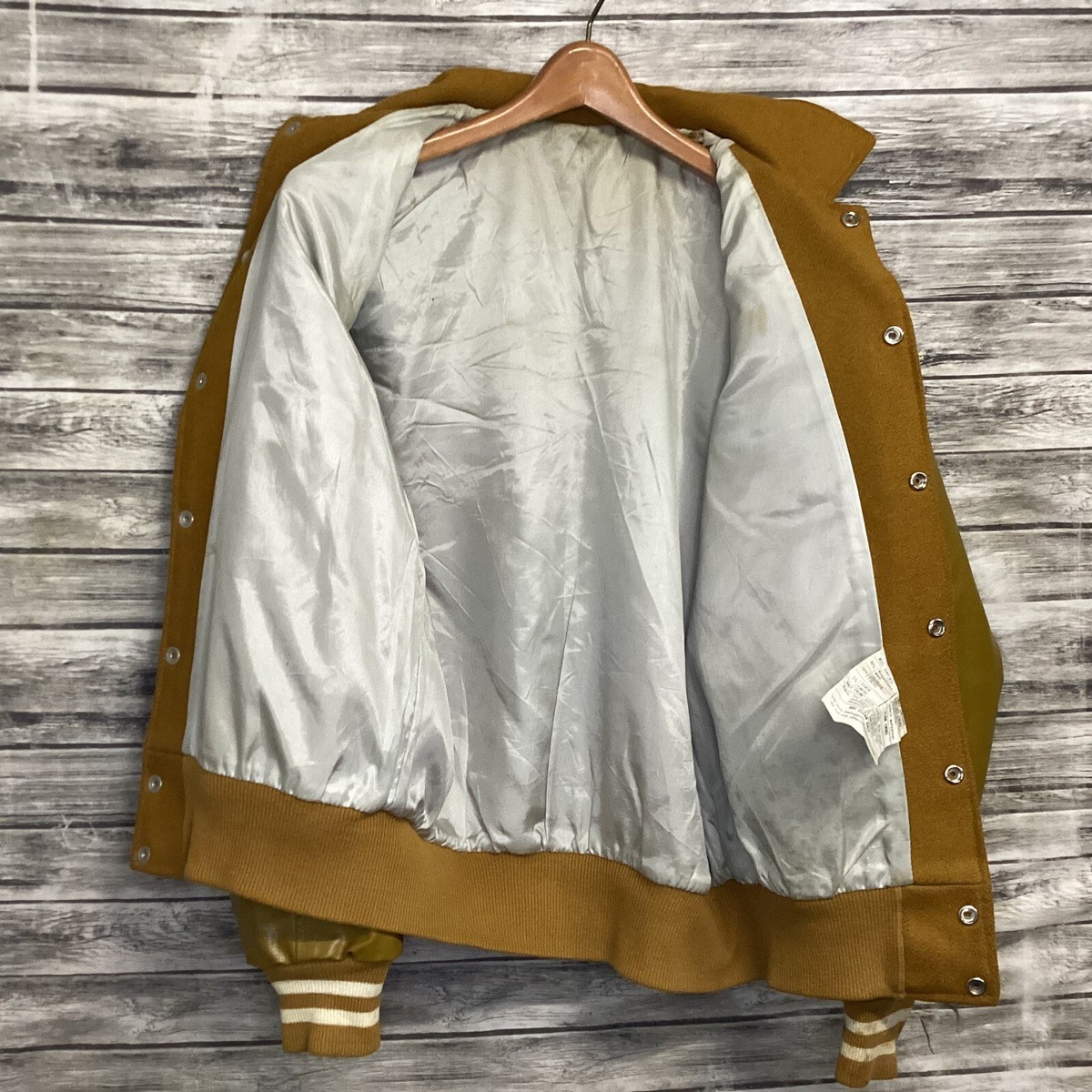 Vintage Fab Knit Varsity Jacket Mens 38 Brown Gold High Vintage Fab Knit Varsity Jacket Mens 38 Brown Gold High