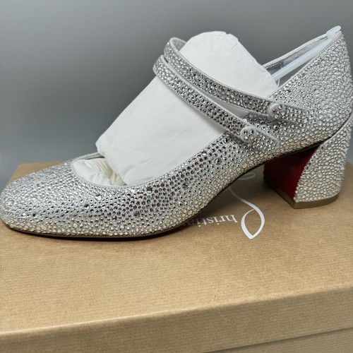 CHRISTIAN LOUBOUTIN MISS JANE STRASS MARY JANES METALLIC 38.5/8.5 CRYSTAL $2995 - Picture 12 of 20