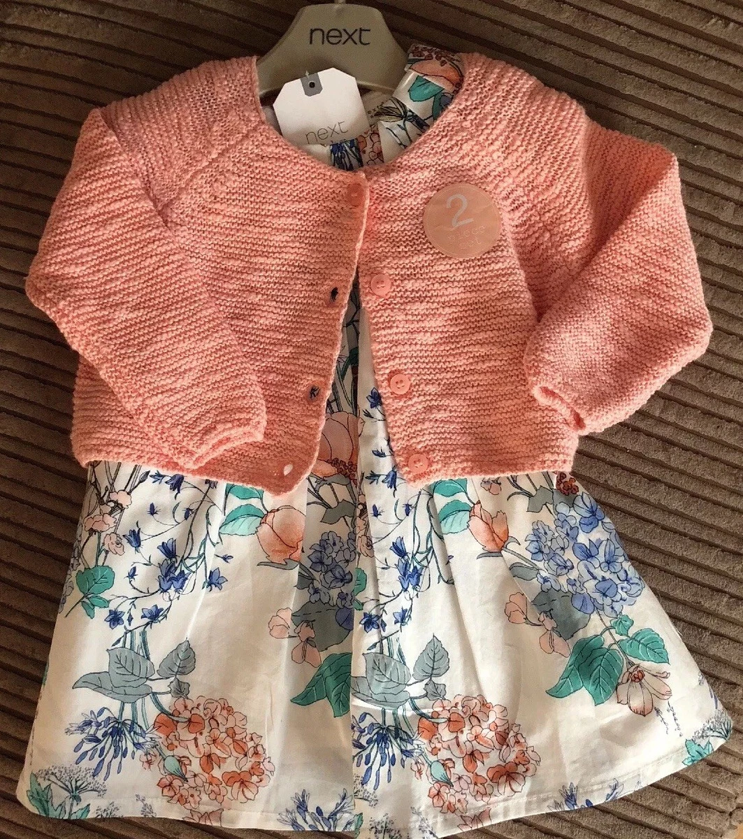 BNWT NEXT BABY GIRLS CARDIGAN DRESS SET UPTO 3 MONTHS PEACH WHITE FLORAL NEW