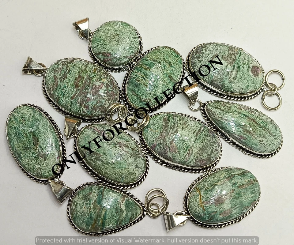 Lote de colgantes hechos a mano de piedras preciosas de rubí natural fucsita enchapados en plata de ley 925 Foto 3 de 4