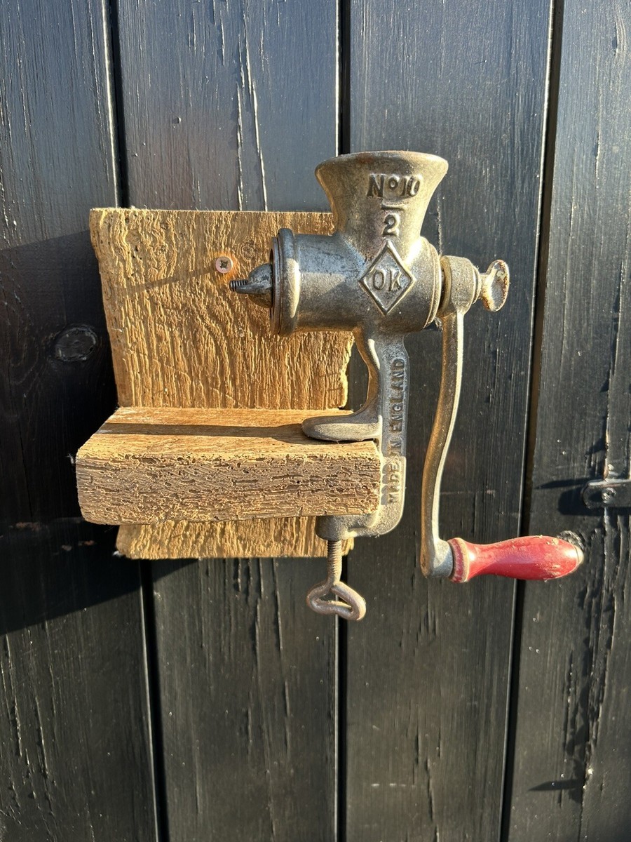Vintage Meat Mincer No 10 Made In England Displayed On A Old