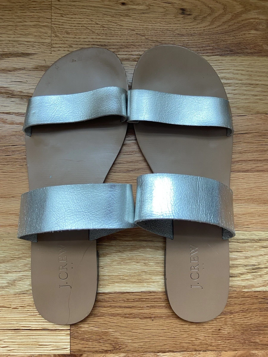 Women s J.Crew Metallic Silver Sandals Size 8