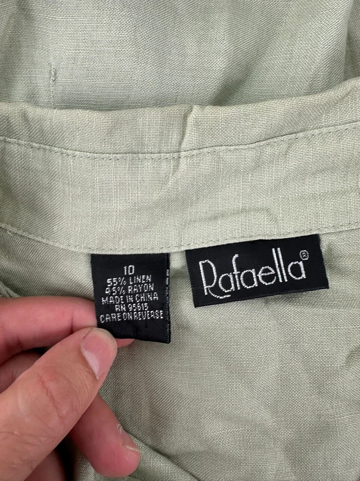 Camisa de vestir Rafaella para mujer verde oliva mezcla de lino talla 10 Foto 3 de 3