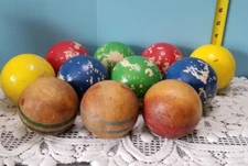 Croquet Balls Wood Stripe Blue Yellow Red LOT