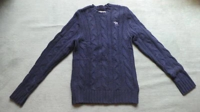 Pull bleu marine en laine torsadée Abercrombie & Fitch taille L - Photo 1/4