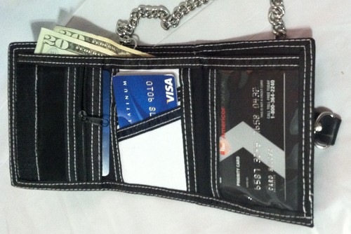 New Amplify Microfiber Trifold Organizer Sports Wallet With Chain Black / White - Picture 2 of 10