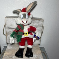 VTG 1998 Looney Tunes Bugs Bunny Christmas Stuffed Plush 15x10.5" PLEASE READ