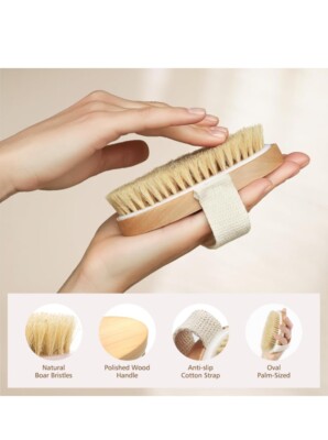 Touch Me Dry Skin Bath Body Brush Natural Boar Bristle Spa Sauna Exfoliator NEW